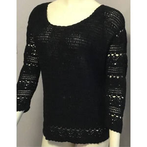 Vintage Y2K Gloria Vanderbilt Black Cotton Crochet Sweater Goth